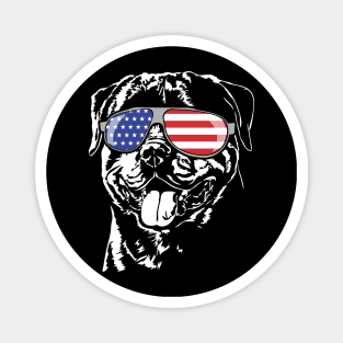 Patriotic Rottweiler dog with American Flag sunglasses Magnet